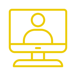 yellow computer screen with person inside representing a webinar